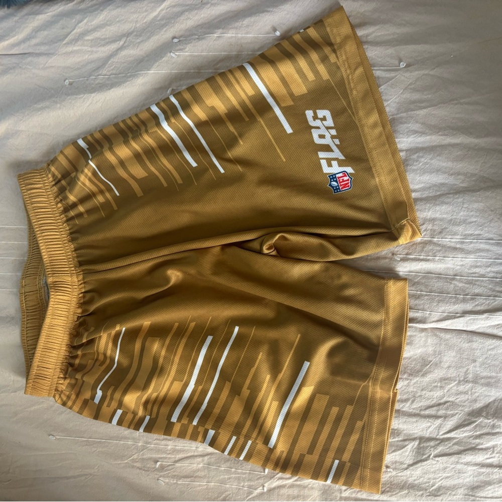 Gold NFL Flag Shorts with White Stripes